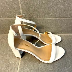 White leather sandals, ankle strap